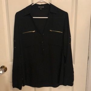 Double breasted zip pocket portfolio blouse